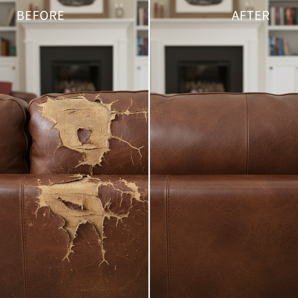 AI-generated illustration of leather sofa tear repair type