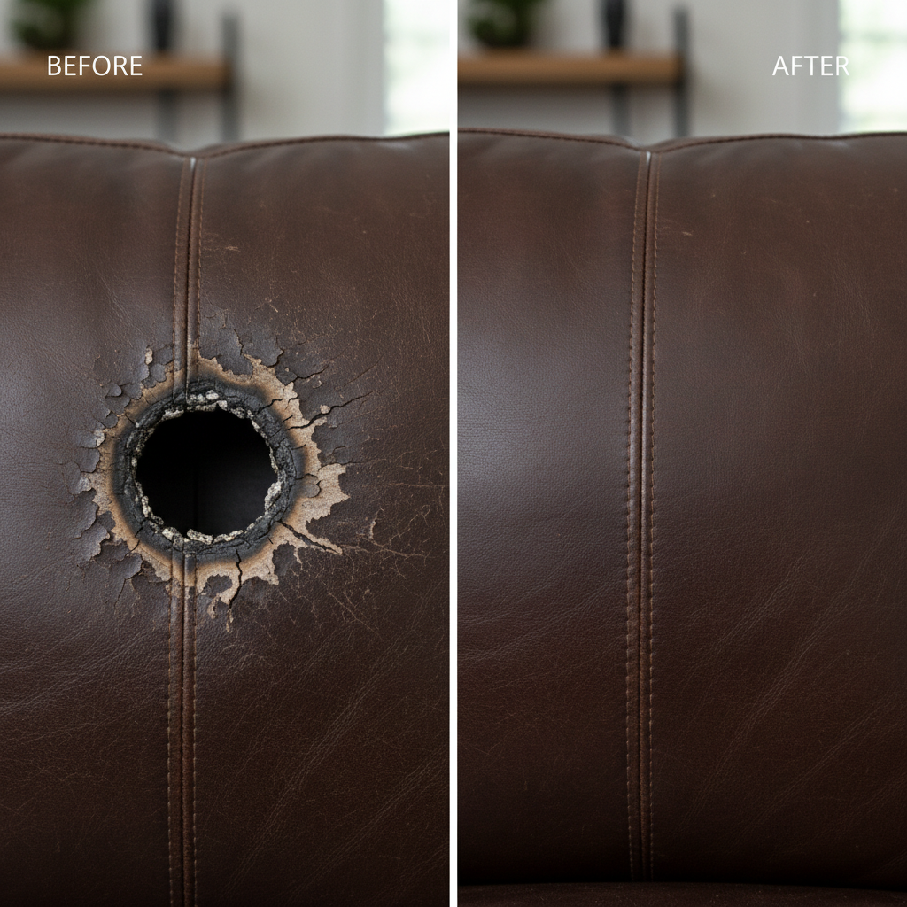 AI-generated illustration of leather burn and hole repair type
