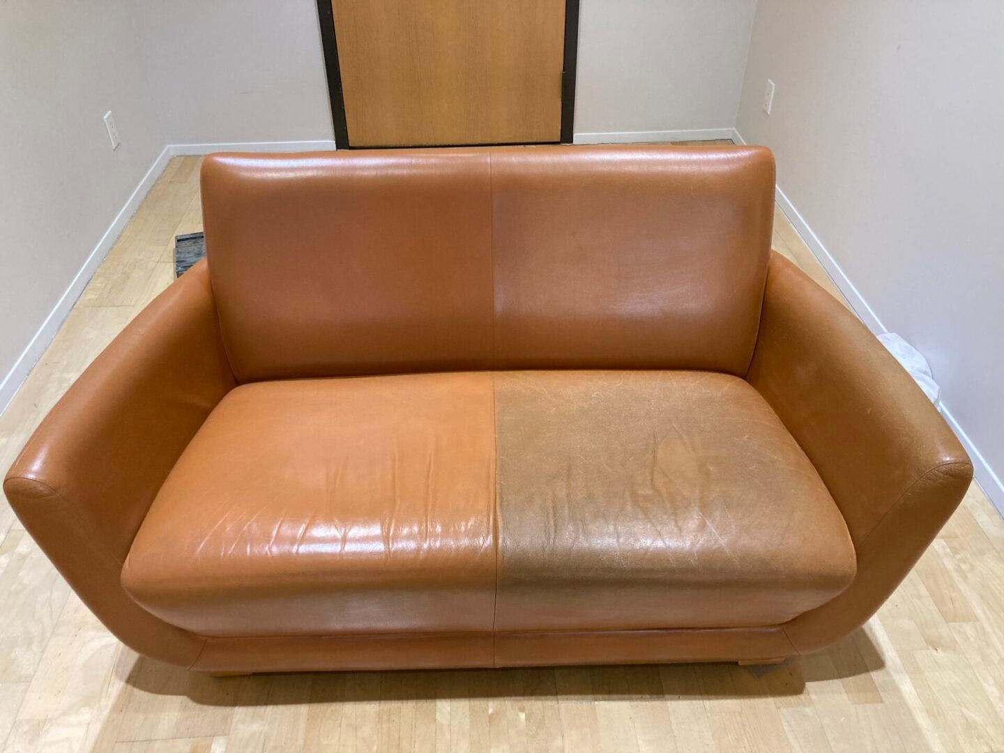 Leather sofa repair in progress